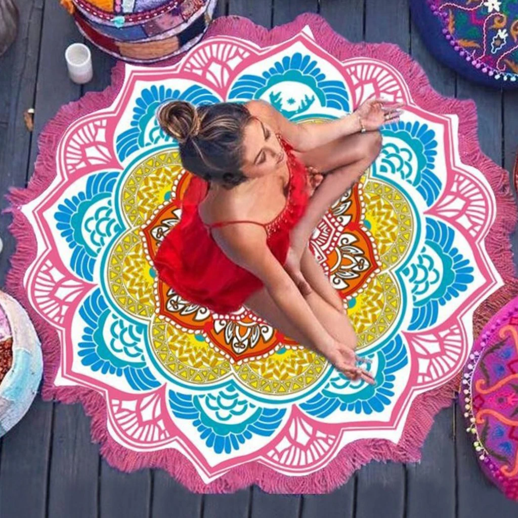 

Mandala Beach Towel Indian Large Lotus Printing Yoga Mat Round Tassel Tapestry Totem Blanket Hippy Boho Tablecloth 150cm/59''