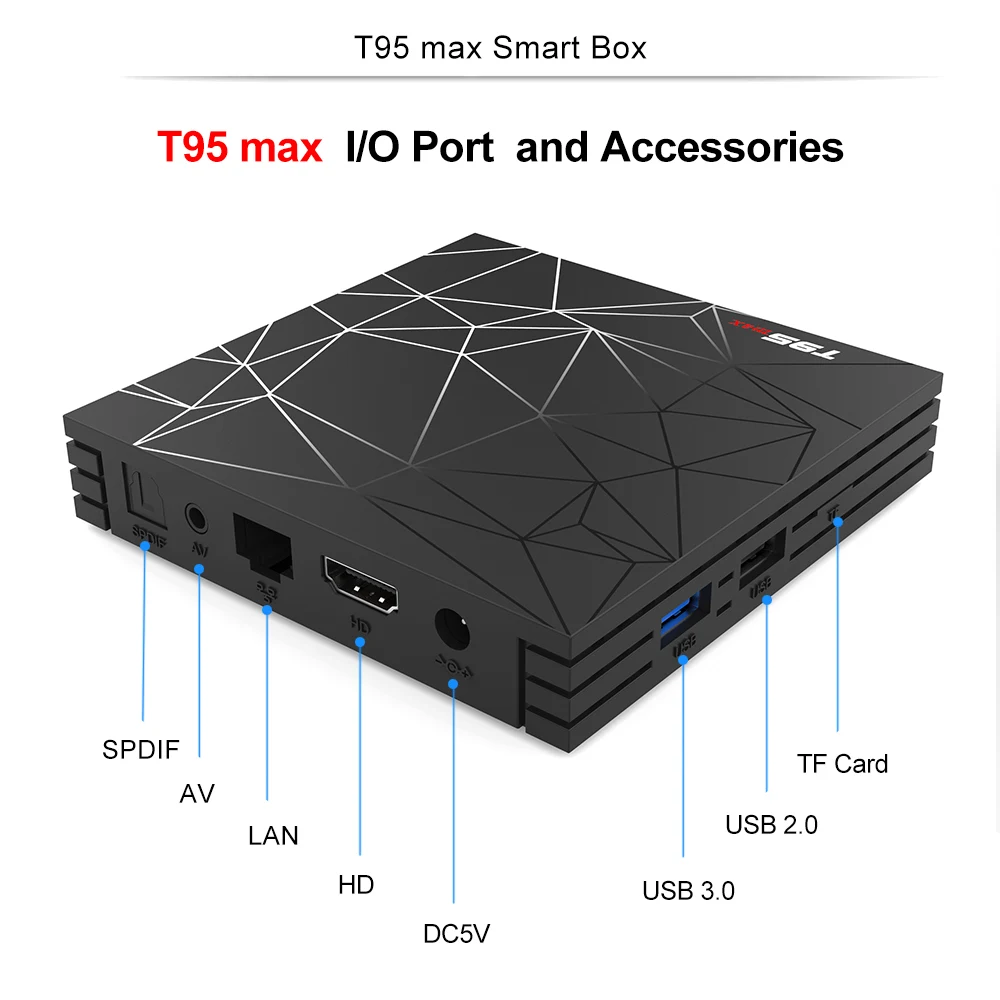 Android 9.0 T95 MAX Smart TV Box 6K HD Set Top Box USB 3.0 2.4G Wifi H6 Quad Core Cortex A53 Media Player DDR3 4GB 32GB T95MAX