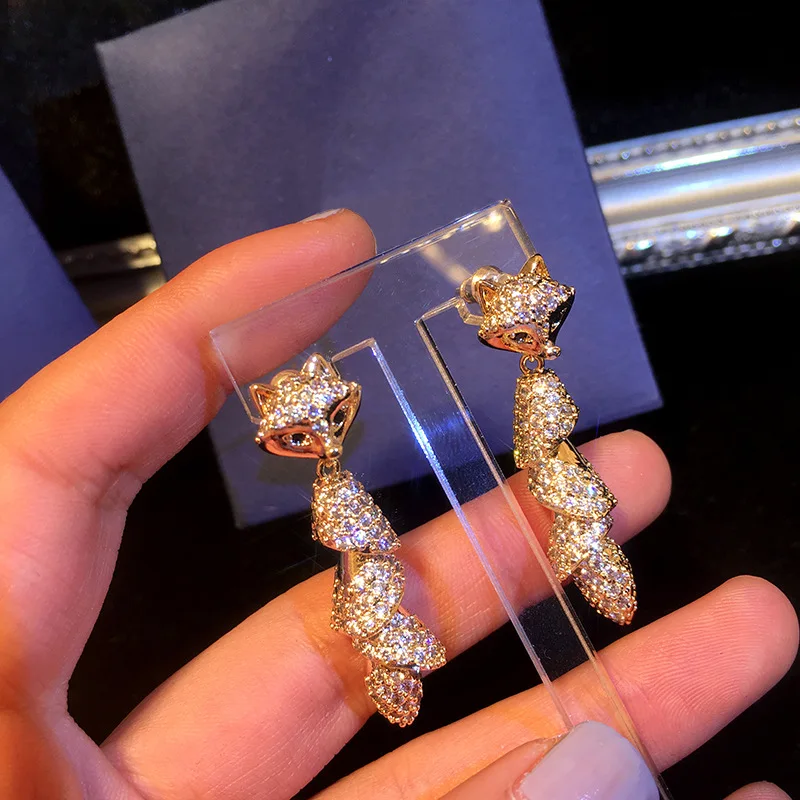 

1 Pair Micro Paved AAA Cubic Zirconia Fox Stud Earring Ladies Girls Elegant Wedding Earring Women Fashion jewelry Gold