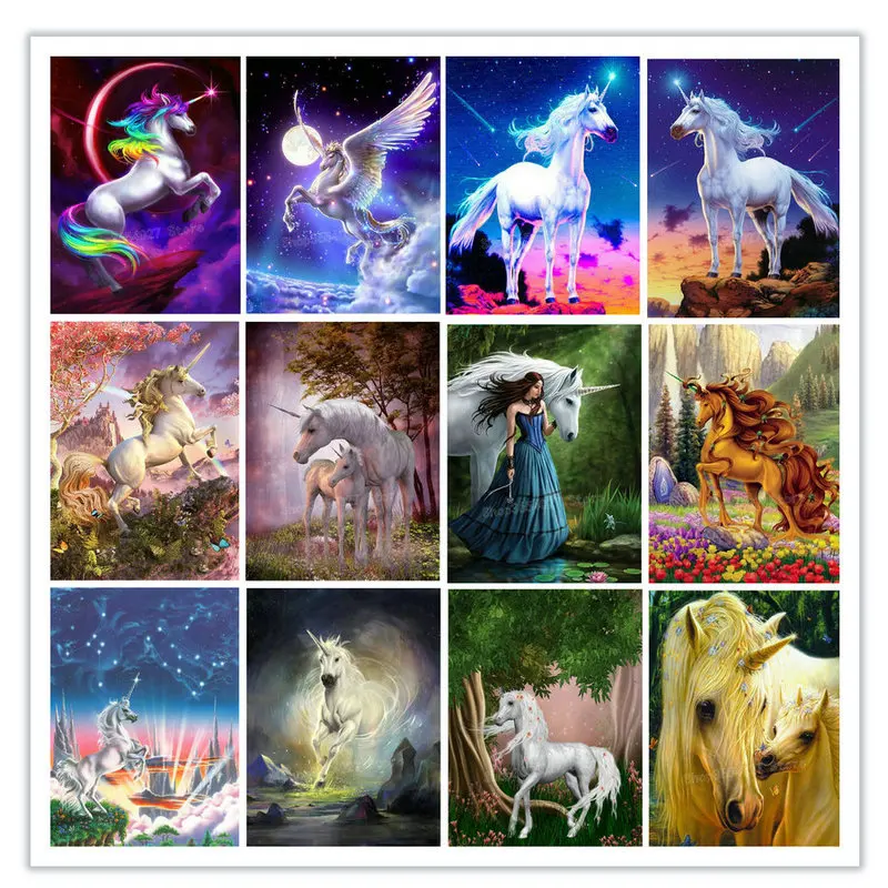 

New full square / round Unicorn icon 5d diamond painting horse diamond embroidery 3D rhinestone mosaic crafts 20x25cm se