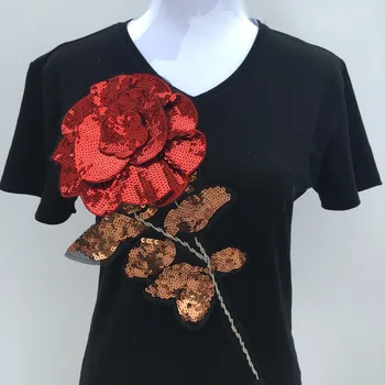 

Large Size Rose Sequins Patches Applique Vintage Embroidered Fabric Sew On Patch Fashion Clothing Shoes Bags Decoration DHL Free