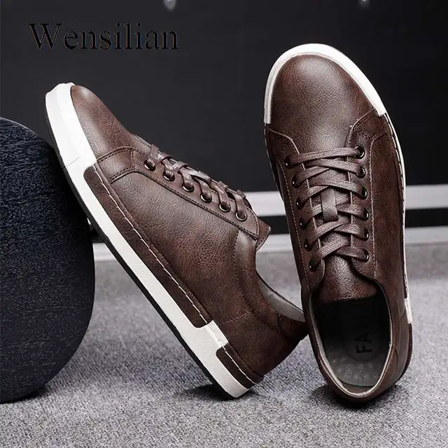 US $18.86 Gentlemans Luxury Leather Shoes Men Sneakers Men Trainers Lace-up Flat Driving Shoes Zapatillas Hom