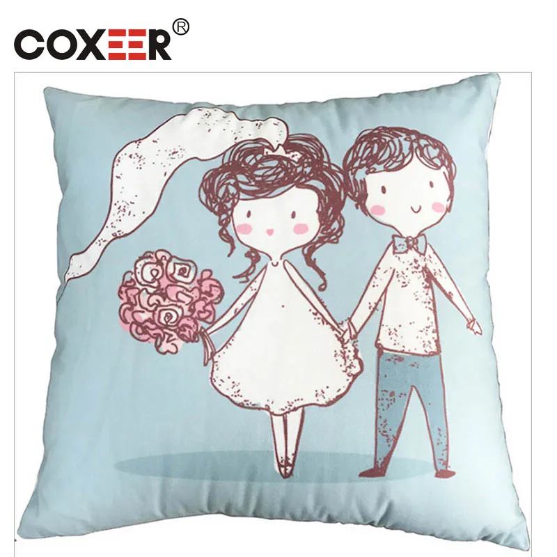 

coxeer Lovers' Pillow Cover Girl And Boy Propose Printed Cushion Cover Polyester Valentines Day Romantic Pillowcase Kussenhoes