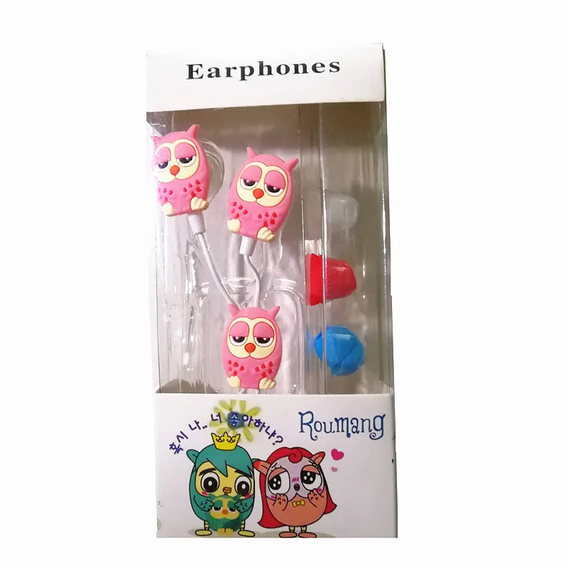 CHICLITS Cute Owl Earphone 3.5mm 3D Stereo Cartoon In-ear Earbus MP3 MP4 Music Universal Earplugs Girl Kid Earphones For Phones - Цвет: Pink