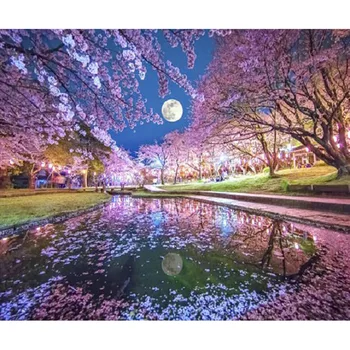 

YIKEE diamond painting Sakura River,embroidery rhinestones,dimond painting Y586