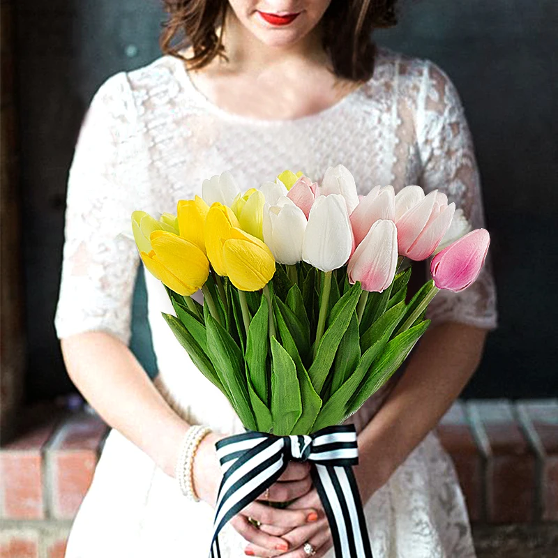 

10pcs mini tulips for home decoration artificial fake flowers wedding flower real touch plastic tulips bouquet party decoration