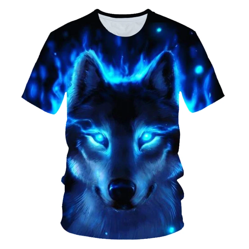 meninas, camiseta adorável infantil, Lobo, Fogo Azul,