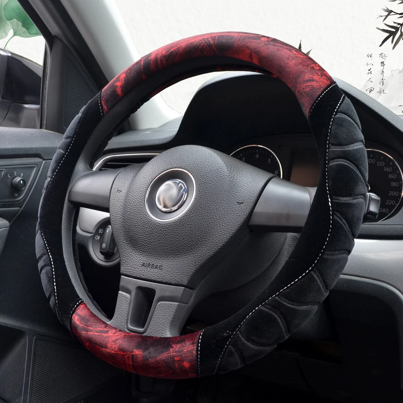 Auto Steering Wheel Cover, Soft Anti-slip Plush Steering Wheel Cushion Protector for 36-40cm with Free Gift-Fur Ball Keyring