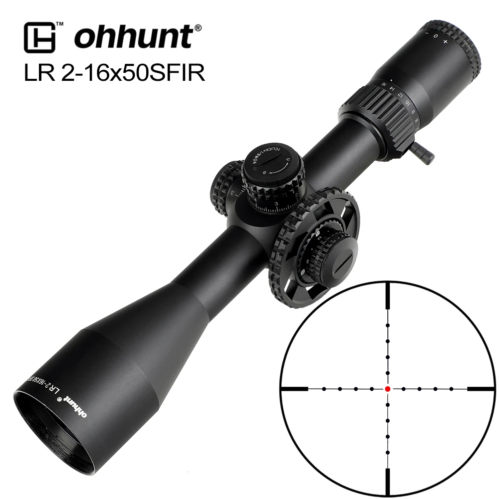 

ohhunt LR 2-16x50 SFIR Hunting Scope Mil Dot Glass Etched Reticle Red Illumination Turrets Lock Reset Side Parallax Riflescope