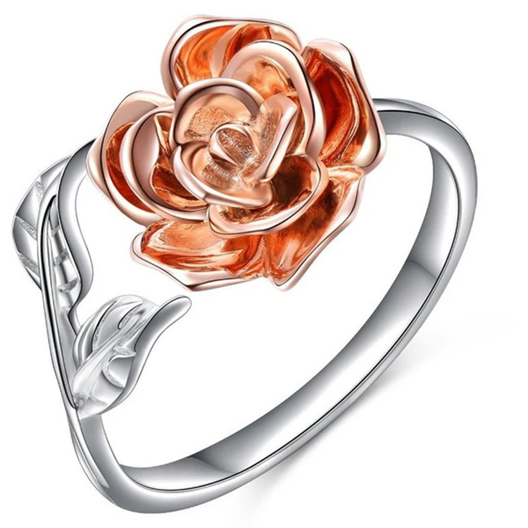 Красный лепесток цветка розы Регулируемые Свадебные кольца на палец для женщин серебристый циркониевый Открытое кольцо Гламурные ювелирные изделия подарок для девушки