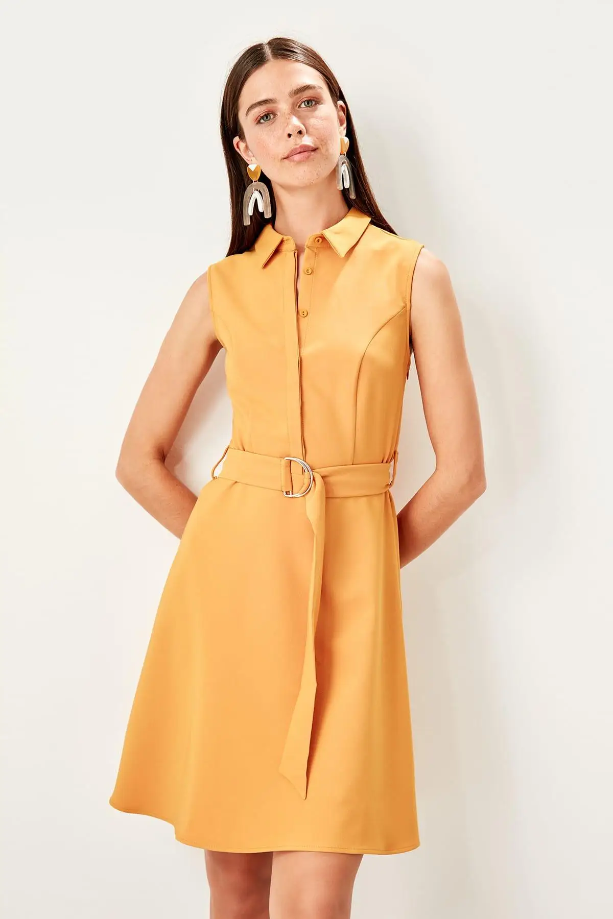 Trendyol абрикосовое платье с поясом TWOSS19BB0502|Платья| |
