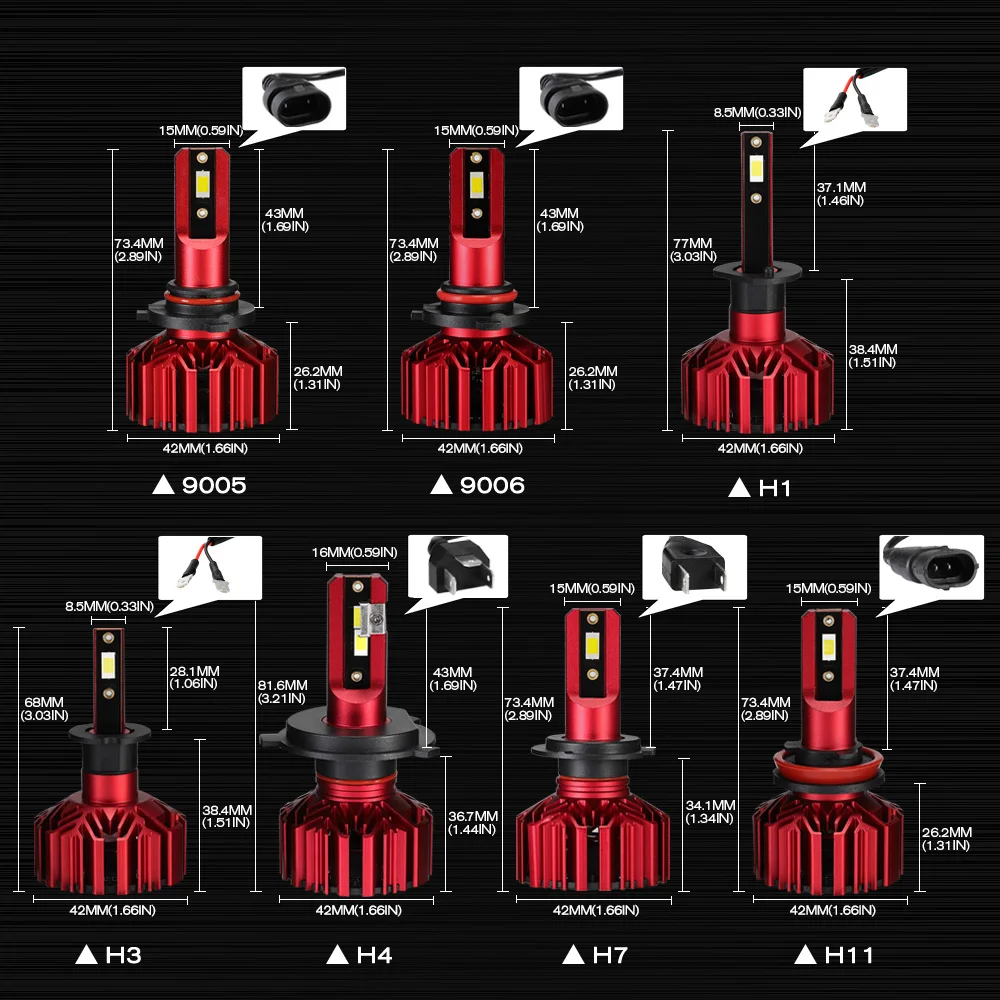 2 предмета 12V 24V автомобилей головной светильник H4 светодиодный H7 H1 H3 H8 H9 H11 HB3 HB4 9004 9005 9006 60 Вт 10000LM авто фары 6000 К светильник лампочка