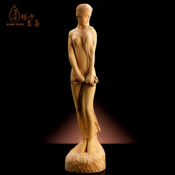 

Boxwood carving crafts ornaments figure flower girl