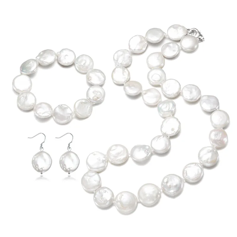 SNH 16mm coin AA large pearl Amazing price 925 sterling silver jewelry 100% real natural freshwater pearl jewelry set for women crystal jewelry set sterling silver jewelry 100% 925 formal jewelry set natural freshwater pearl