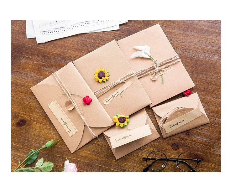 Художественная и Художественная открытка в стиле ретро с сушеным цветком чистая крафт-бумага, конверт, праздничное украшение для дня