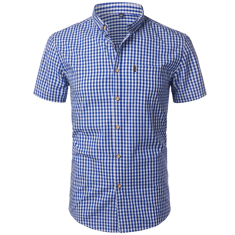 Men's Fascinating Short Sleeve Plaid Cotton Shirt Display 3