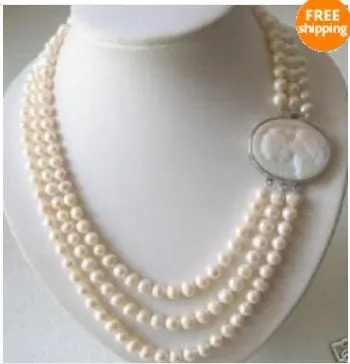 

Hot sell Noble- FREE SHIPPING>>>@@ Cultured 3 STRAND WHITE PEARLS RARE CLASP NECKLACE