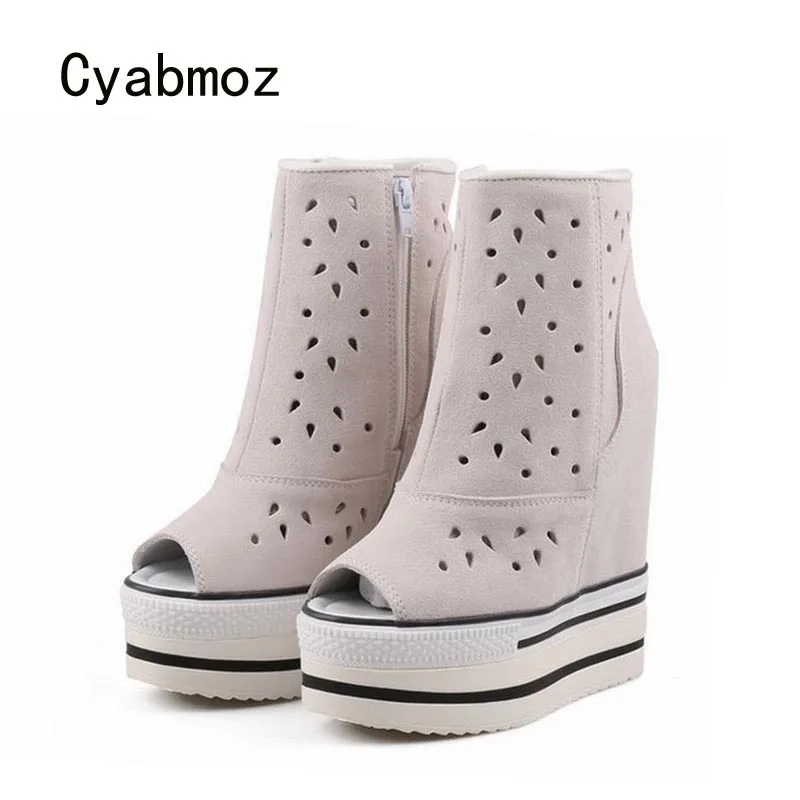 Cyabmoz/Женская обувь на платформе и высоком каблуке танкетке женская с открытым