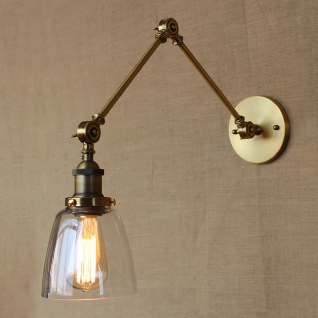 retro vintage industrial style golden arm iron glass wall lamp hotel light bedroom light decoration wall