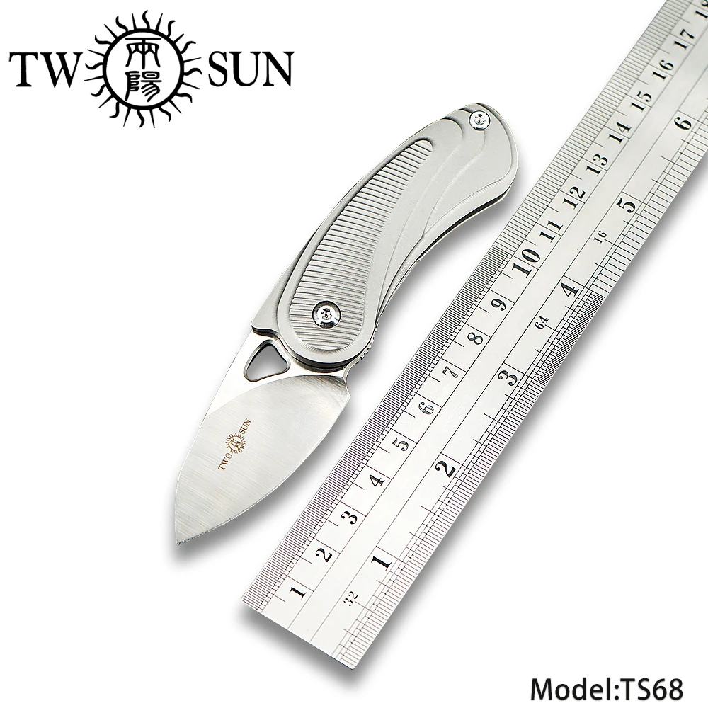 

TwoSun MINI M390 Folding Knife Pocket knife camping knife outdoor survival tool EDC TC4 Titanium Fast Opening ball bearings TS68