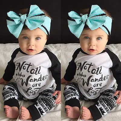 

Newborn Baby Kids Boys Girls Star Elephant Letter Print Tops+Pants Spring Fall Outfits