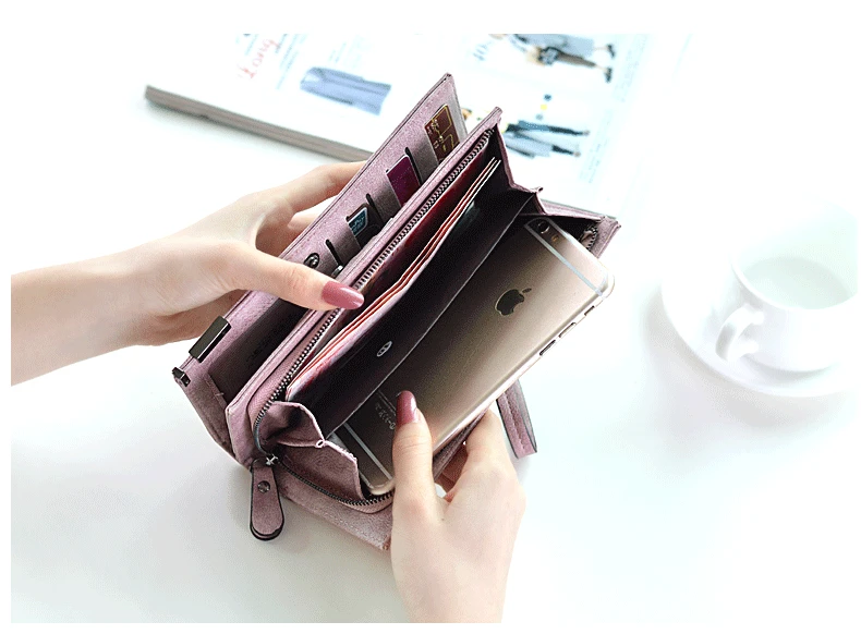 CHALLEN Women Wallet Wristlet Leather Female Top Quality Long Credit Card Holder Organizer Purse Ladies Clutch Wallet Carteras