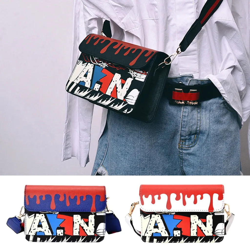 

Fashion Women Graffiti Printed Small Square Bag European and American Shoulder Messenger Bag taschen women#30