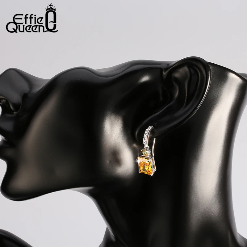 Женские серьги с желтым фианитом Effie Queen большие квадратные класса ААА 4 карата