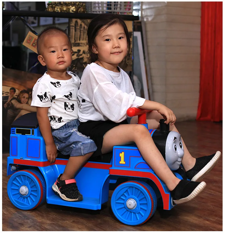 Маленький паровозик Томас, игрушечный автомобиль для детей, Электрический локомотив, Детская горка, ходунки с музыкой, Детский Электрический четырехколесный автомобиль