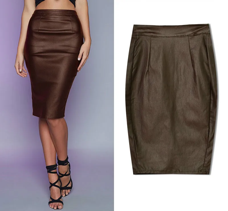 Woman PU Pearl Skirt Solid Color Ruffle irregular PU Skirt S-XL 2Color PU Skirt