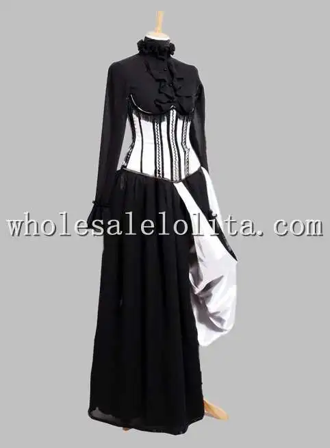Готическое черно-белое платье принцессы для косплея; длинное платье; одежда из трех предметов