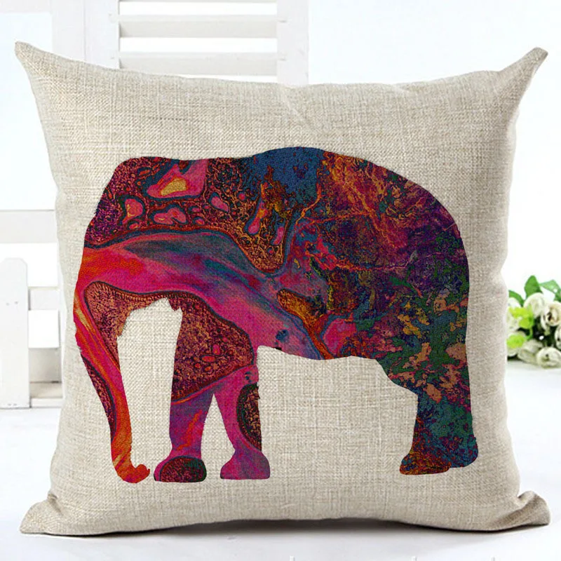 [byetee] Colorful African Elephant Throw Pillow Case Sofa Cushion Cover