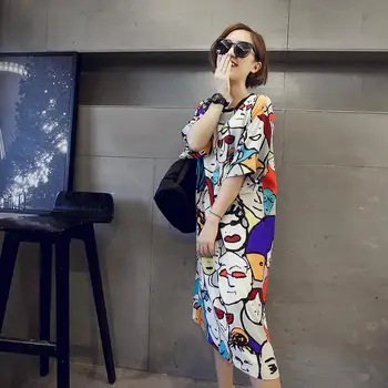 

2020 Summer Women Dress One-pieces Pajama Printed Nightwear O-neck Short Sleeve Loose Home Sleep Dress ropa mujer HD88