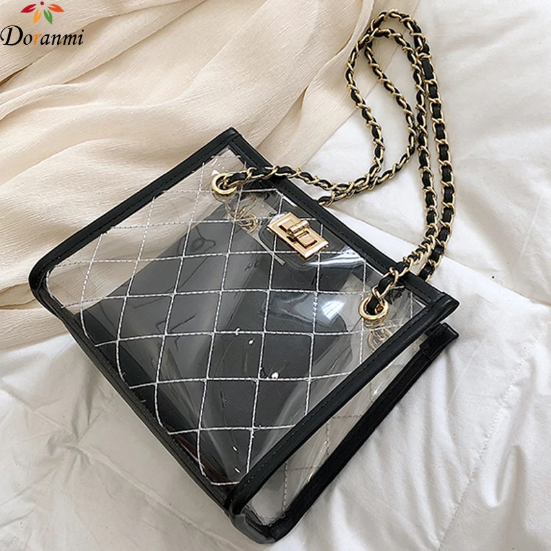 

DORANMI Diamond Lattice Shoulder Bags Totes 2019 Fashion Chain Strap Handbags Female Composite Bag Transparent Bolsa DJB396