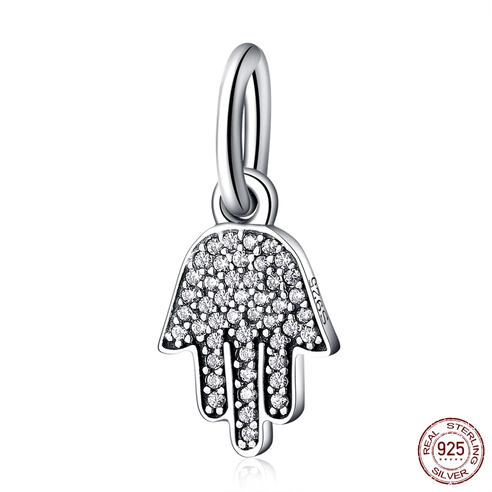 

Authentic 925 Sterling Silver Bead Hamsa Hand Dangle Crystal Pendants Beads For Original Pandora Charm Bracelet & Bangle PCY042
