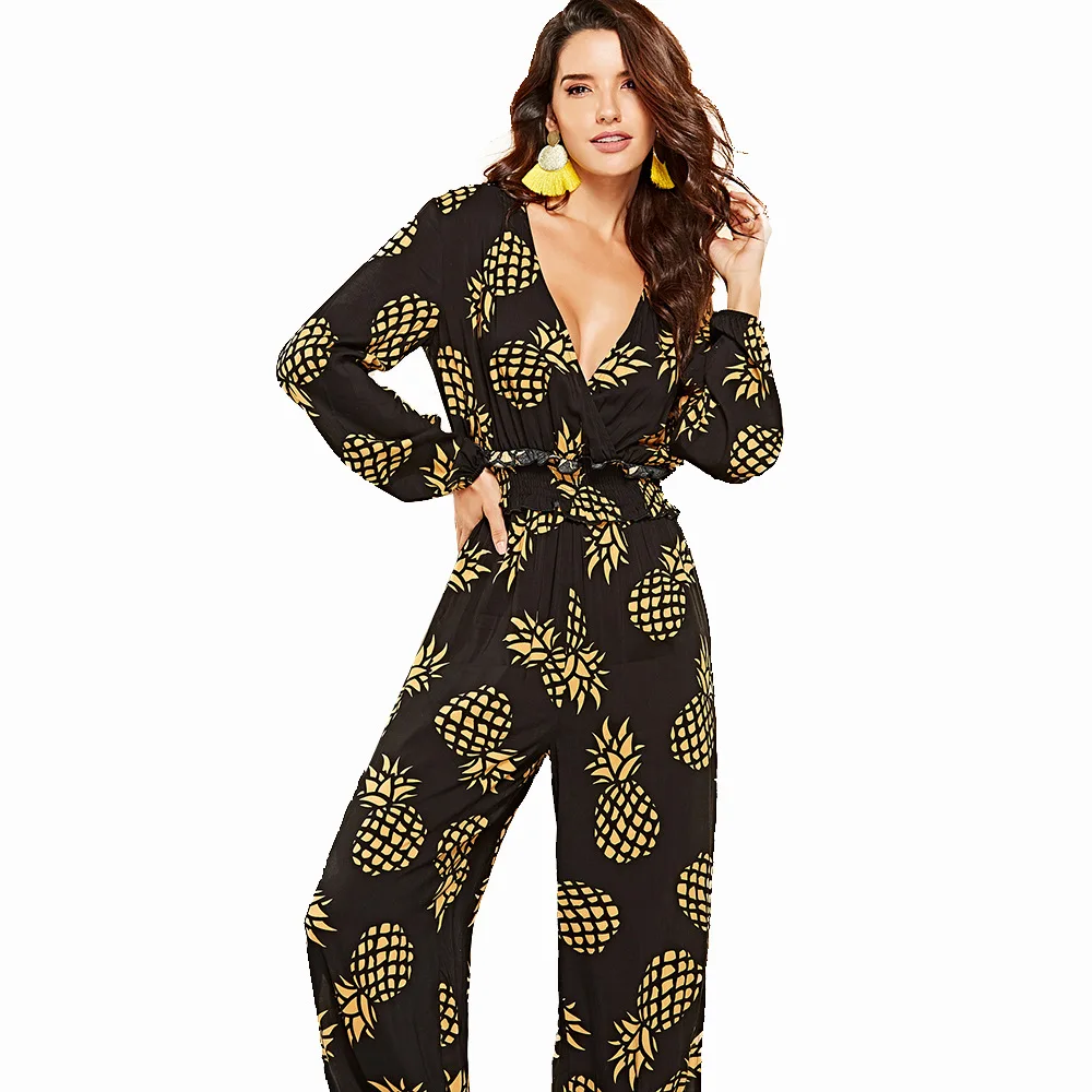 2019 fall and winter V collar loose waist jumpsuit street fashion nine pants cotton casual pants girl 2019 fall and winter V collar loose waist jumpsuit street fashion nine pants cotton casual pants girl