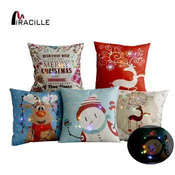 

Miracille Led Light Christmas Cushion Cover X-mas Luminescent Lamp Glow Throw Pillowcase Decorations for home New Year's Pillow
