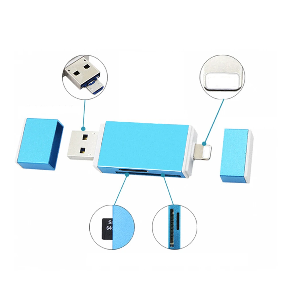 3 в 1 кардридер USB осветление Micro USB 2 слота TF SD USB 2,0 OTG кардридер для iPhone X ipad mate 8 Android телефоны