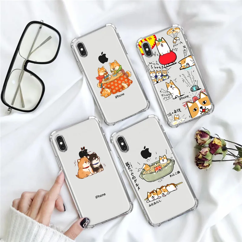 

Anti-fall Transparent Airbag Case For iphone XS MAX X XR XS 7 8 6 6S Plus Case Silica Gel Soft Shell Cute Shiba Inu Couple Cover