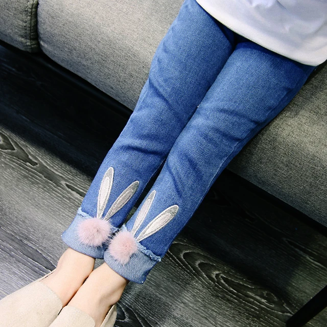 2018 New Autumn Girl Cartoon Jeans Kids Skinny Jeans Children Girl Pencil Pants Rabbit Trousers Baby Girl Jeans 2-6Y