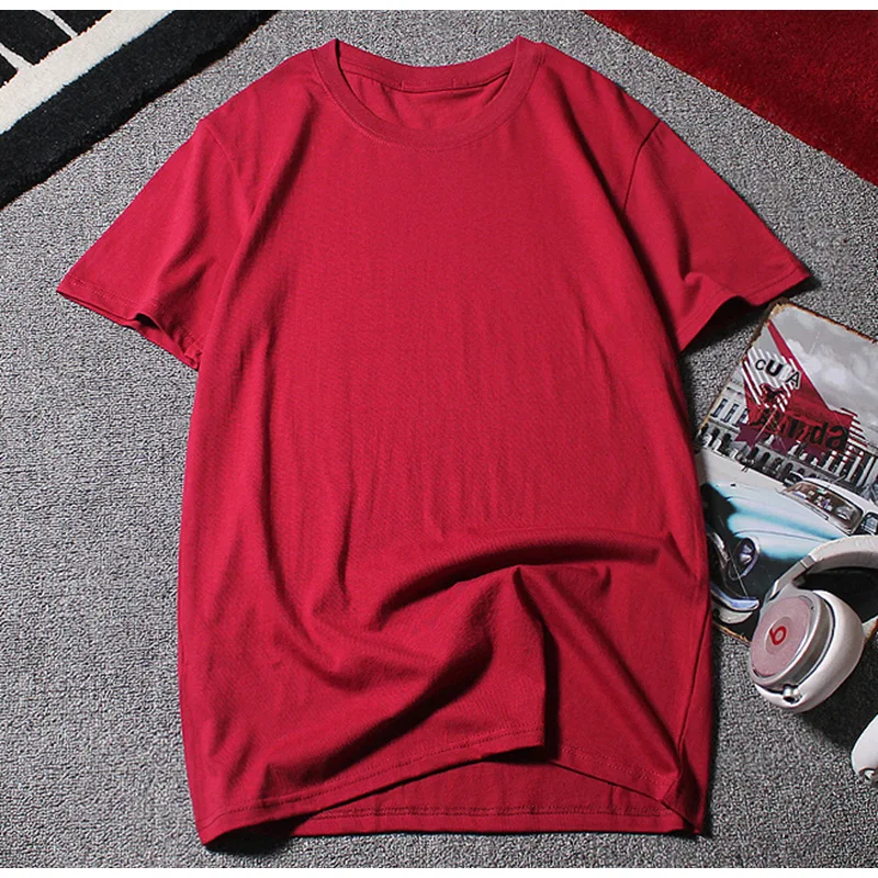 Tanie Ponadgabarytowych stałe kolorowe t-shirty mężczyźni Casual koszulki bawełniane z krótkim rękawem O-Neck 2019 lato sklep
