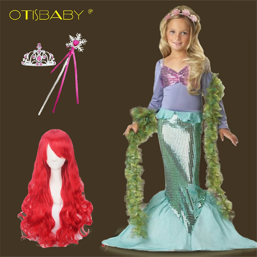 

Children's Little Mermaid Princess Dress for Girl Clothing Child Girls Summer Beach Party Dress + Headband Kids Clothes Vestidos
