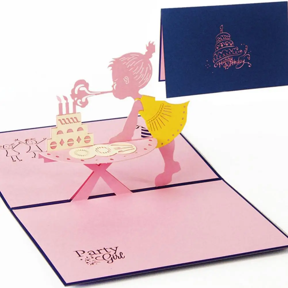  Greeting Card 3D Pop Up Kids Girl's Birthday Greeting Card Party Invitation Handmade Gift - 32968684868