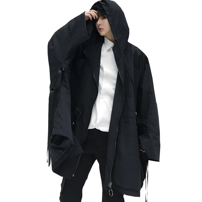 

Male Women Streetwear Hip Hop Punk Gothic Style Cloak Windbreaker Jacket Couple Clothing Oversize Men Black Hooded Trench Coat