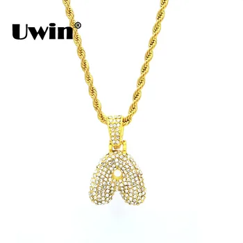 

Uwin Full Iced Out Rhinestones Bubble Initial Letters A-Z Necklaces Custom Name Silver/Gold Color Men Pendant Fashion Jewelry