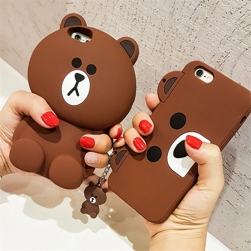 Lindo de dibujos animados coreano Capa caso 3D oso de peluche Coque suave funda de silicona para teléfono para iPhone 7 7X8 Plus 5 5S SE 6 6 s 6 Plus funda Fundas