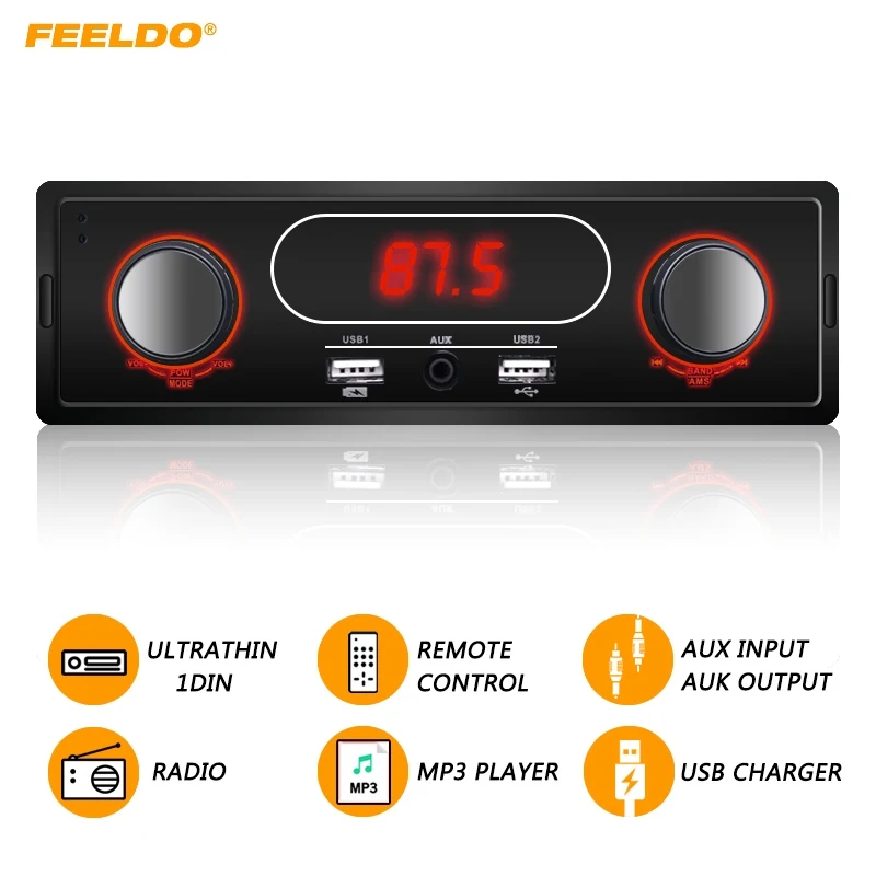 FEELDO ультратонкий 1DIN Автомобильный MP3-плеер с FM-радио AUX вход/выход Высокая