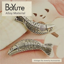 BoYuTe (30 peças/lote) 12*36mm Antigo Prateado Liga de Zinco Peixe Contas De Confecções de Jóias Diy Acessórios Atacado