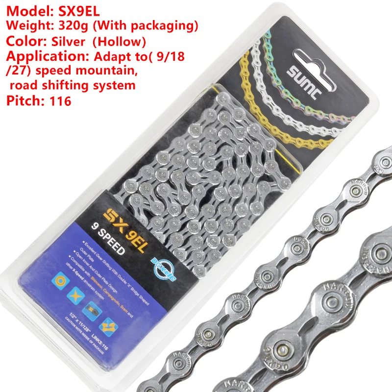 Excellent Sumc 116L Gold Bike Chain X8 X9 X10 X10sl X11SL Super Light For 8 9 10 11 12 Speed MTB/Road Bicycle Compatible SRAM 13