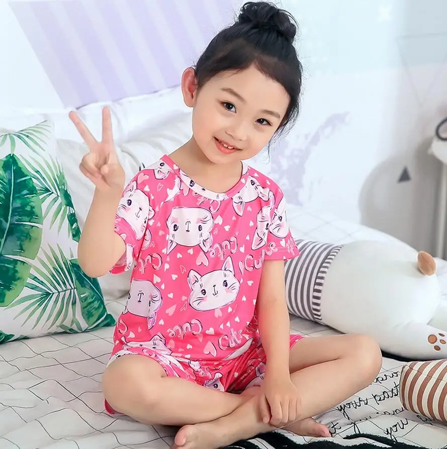 

Children's pajamas set 2019 summer short sleeve boy pijamas girls cute cartoon home wear children's sleepwear set kids pajamas